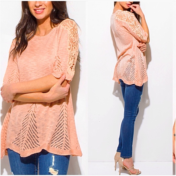 Gorgeous Scalloped Lace Knit Flowy Peach Top sold - Picture 2 of 8